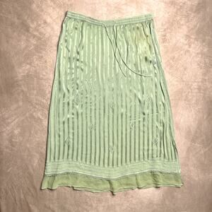 Vintage 90s Vandana Green Maxi Skirt Satin Striped Diamond Embroidered Fairy Y2K